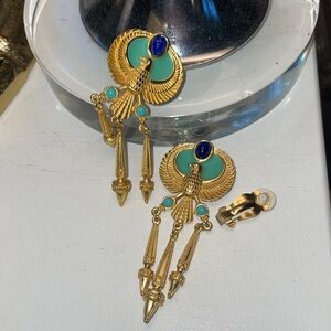 Elizabeth Taylor for Avon Egyptian Matte Gold and Blue Clip-On Earrings